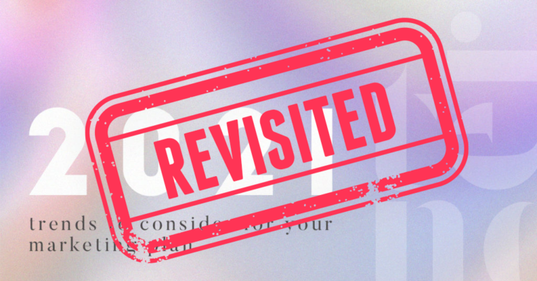 TQS Marketing: a red "REVISITED" stamp appears over a blurred out image that says "2021: trends to consider for your marketing plan"