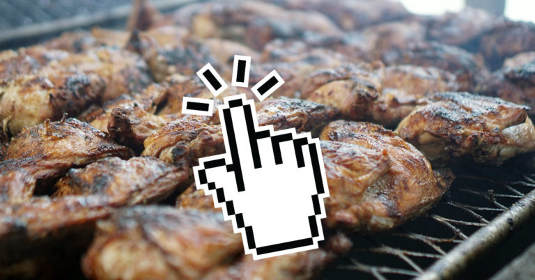 Chiavetta's: a finger-pointer icon "clicks on" an image of charbroiled Chiavetta's chicken.