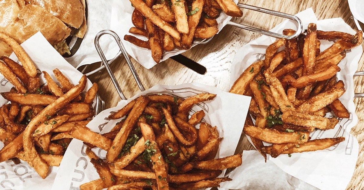 an aerial view of french fries