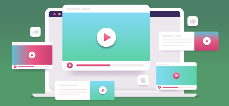Image of various online video delivery platforms hovering around a laptop computer